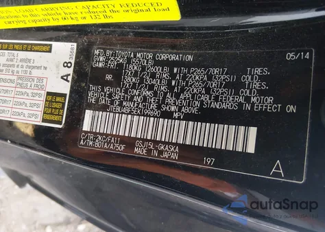 2014 Toyota Fj Cruiser z USA, uszkodzony, nr VIN JTEBU4BF5EK199690